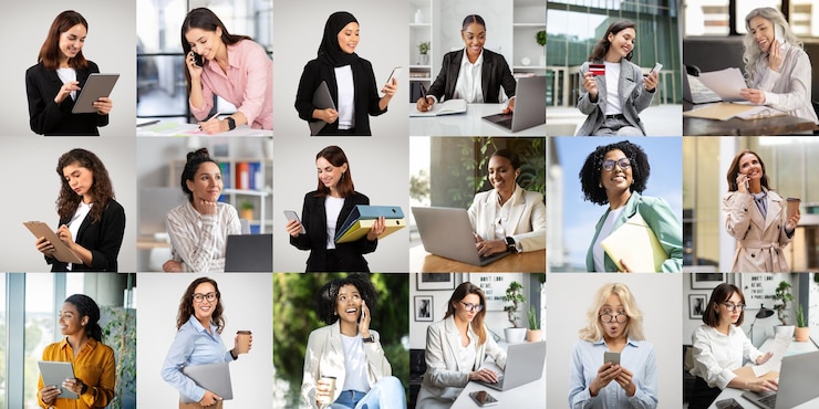 Diverse Group of Ladies Engaged in Various Professional Activities