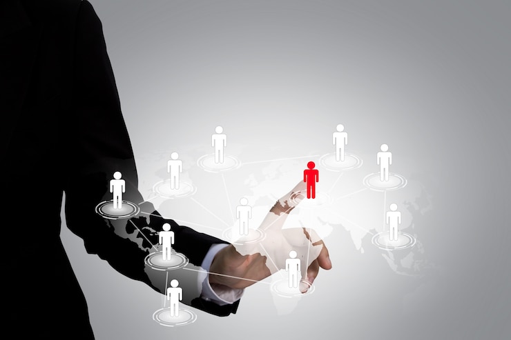 Executive touching a icon in the social network