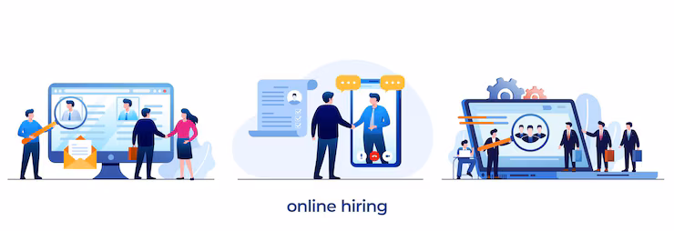 Online hiring HR human resource employment recruitment recruiting we are hiring flat illustration vector